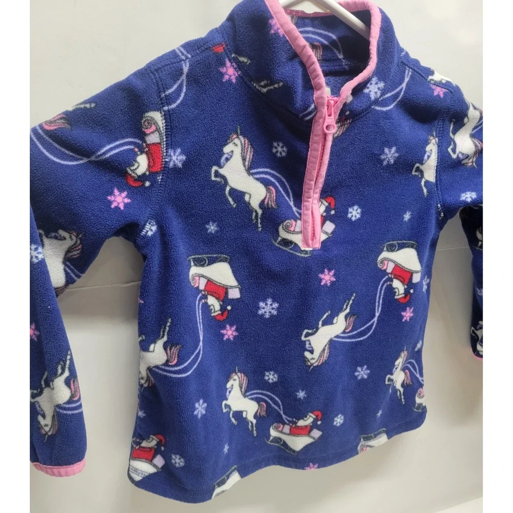 OshKosh B'gosh Kids 3T Blue Unicorn Sleigh‎ Fleece Pullover Top